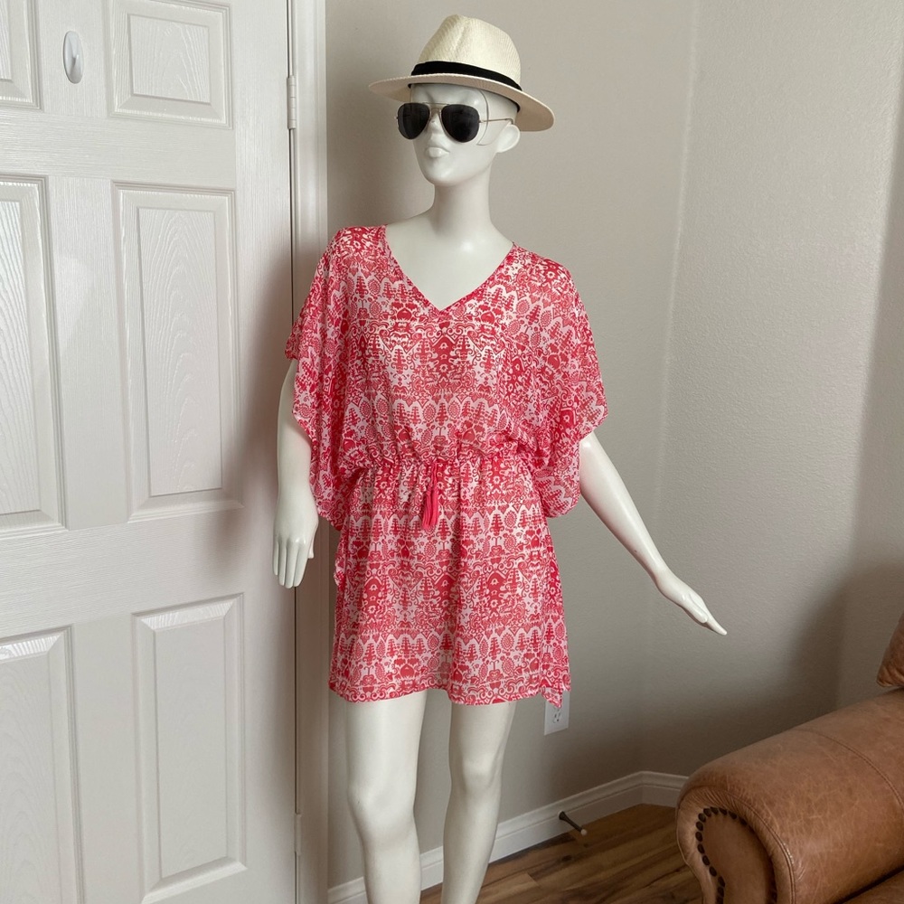 West Loop Red/Pink and White Swimsuit Cover up One Size Fits All